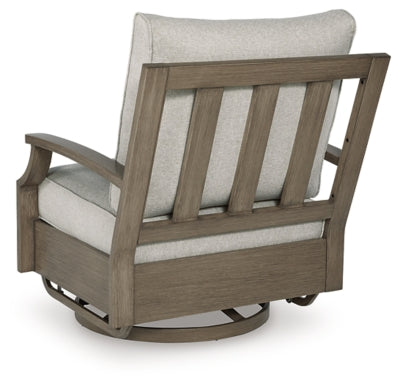 Ashley Rainier Ranch Brown Beige Outdoor Swivel Glider Chair with Cushion