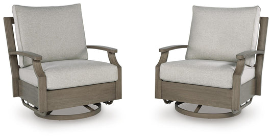 Ashley Rainier Ranch Brown Beige Outdoor Swivel Glider Chair with Cushion