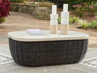 Ashley Kimora Beige Dark Brown Outdoor Coffee Table