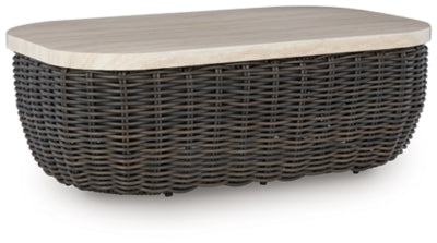 Ashley Kimora Beige Dark Brown Outdoor Coffee Table