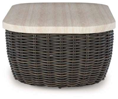 Ashley Kimora Beige Dark Brown Outdoor Coffee Table