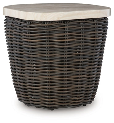 Ashley Kimora Beige Dark Brown Outdoor End Table