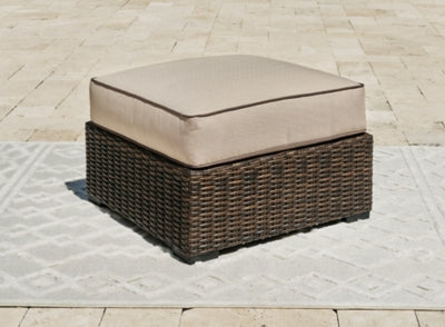 Ashley Coastline Bay Brown Outdoor Ottoman with Cushion