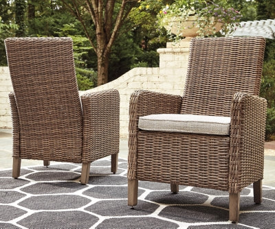 Ashley Beachcroft Beige Outdoor Arm Chair with Cushion (Set of 2)