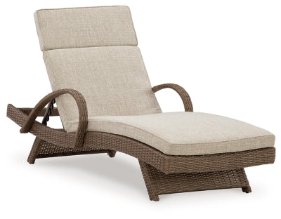 Ashley Beachcroft Beige Outdoor Chaise Lounge with Cushion