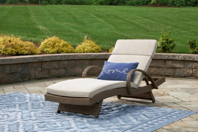 Ashley Beachcroft Beige Outdoor Chaise Lounge with Cushion
