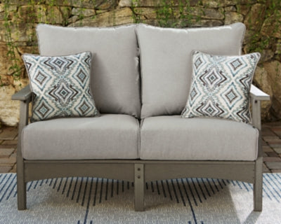 Ashley Visola Gray Outdoor Loveseat with Cushion