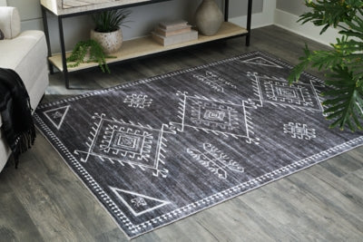 Ashley Arloman Black Cream Gray 5' x 7' Washable Rug