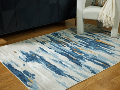 Ashley Vinlett Cream Blue Brown 8' x 10' Washable Rug