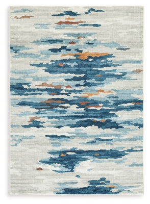 Ashley Vinlett Cream Blue Brown 8' x 10' Washable Rug