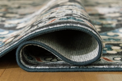 Ashley Leningston Black Cream Blue 5' x 7' Washable Rug