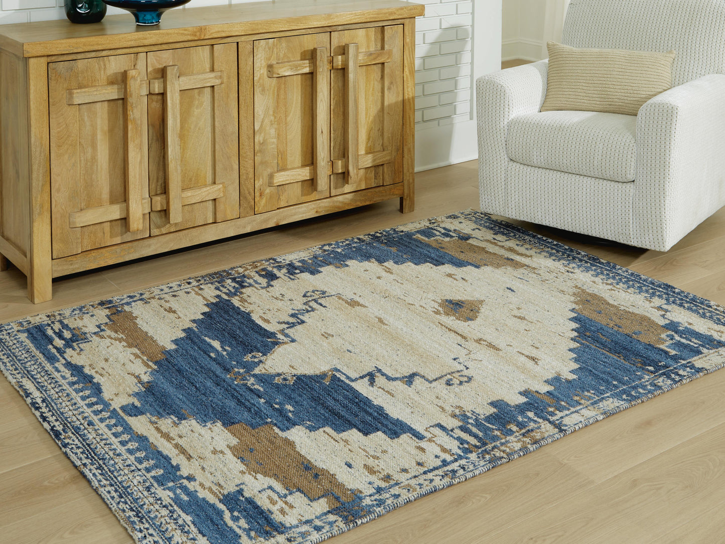 Ashley Varnler Blue Brown Tan 5' x 7' Rug