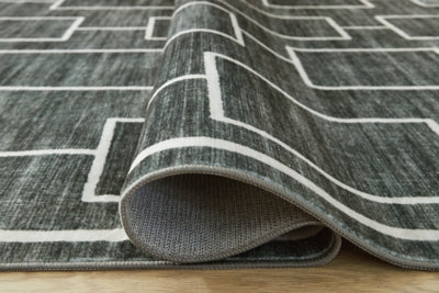 Ashley Elderland Black Gray Washable 5' x 7' Area Rug