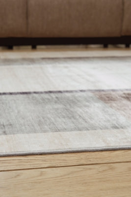 Ashley Larkport Cream Brown Gray Washable 5' x 7' Area Rug