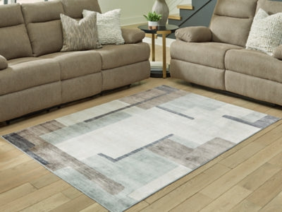 Ashley Larkport Cream Brown Gray Washable 5' x 7' Area Rug