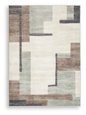 Ashley Larkport Cream Brown Gray Washable 5' x 7' Area Rug