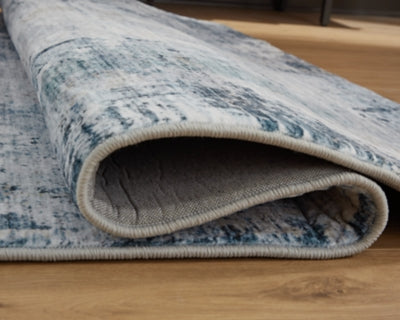 Ashley Arlenmont Blue White Brown 5' x 7' Memory Foam Area Rug