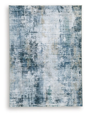 Ashley Arlenmont Blue White Brown 5' x 7' Memory Foam Area Rug