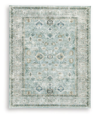 Ashley Ladstoney Teal Beige Ochre 7'6" X 9'6" Memory Foam Area Rug