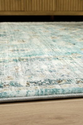 Ashley Ladstoney Teal Beige Ochre 5' x 7' Memory Foam Area Rug
