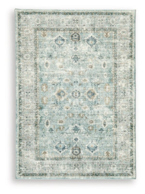 Ashley Ladstoney Teal Beige Ochre 5' x 7' Memory Foam Area Rug