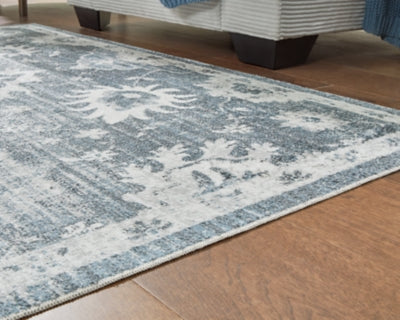 Ashley Avanworths Blue Gray Ivory Washable 5'3" x 7' Area Rug