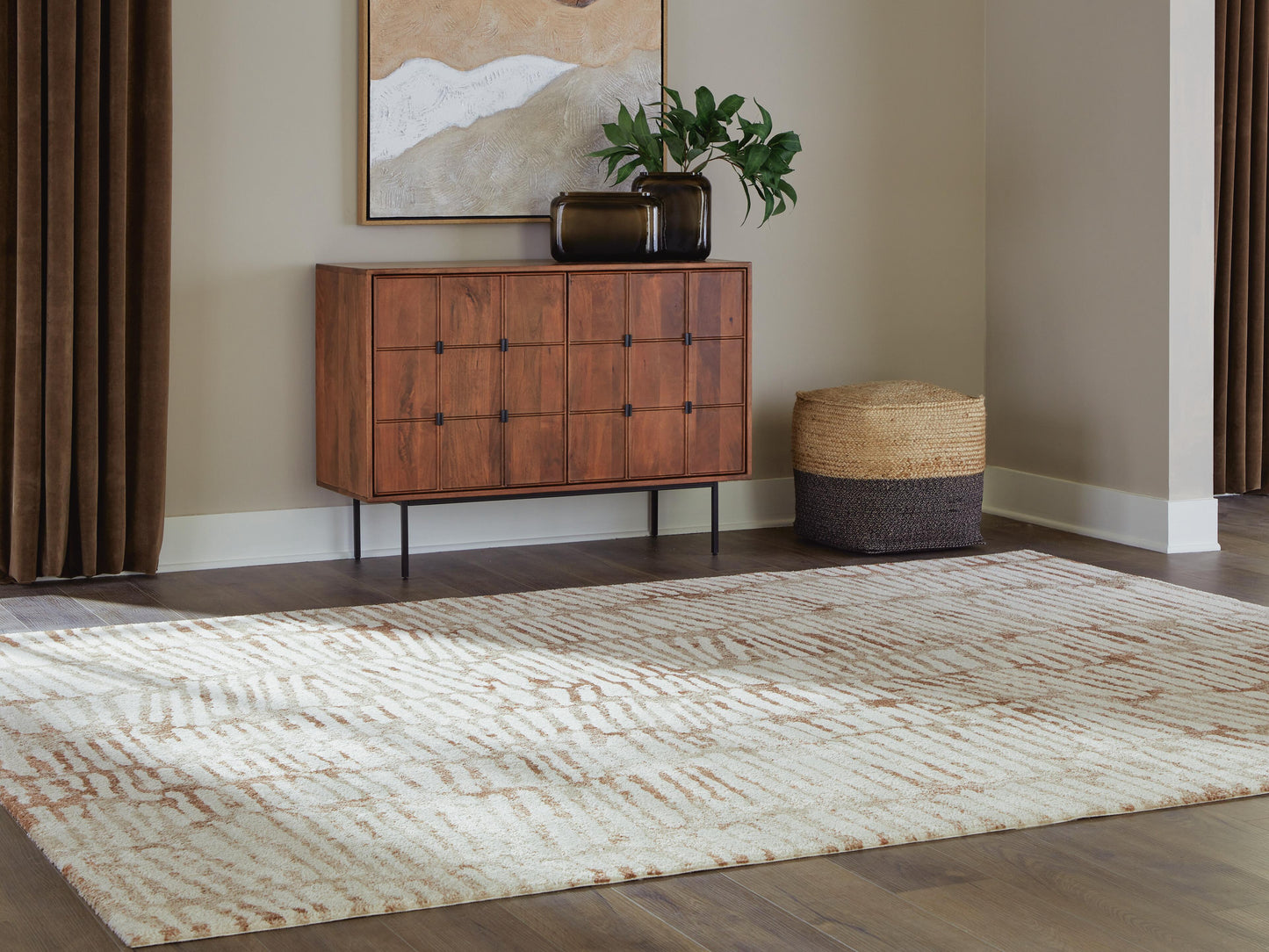 Ashley Uduak Cream Tan Rust Large Rug