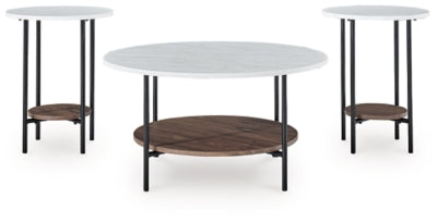 Ashley Wrenwich Brown Black White Table (Set of 3)