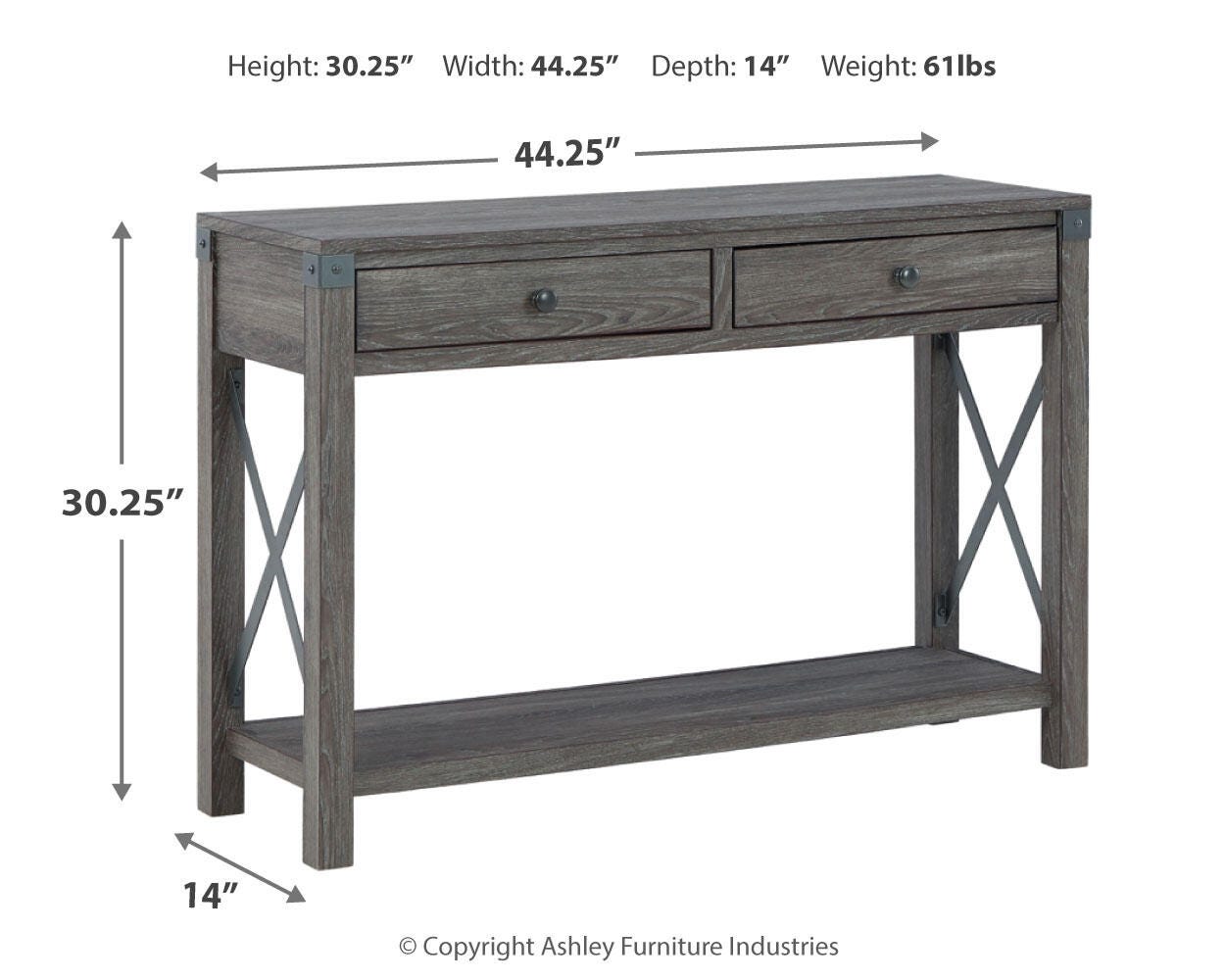 Ashley Freedan Grayish Brown Sofa/Console Table