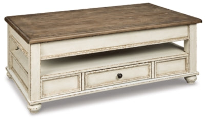 Ashley Realyn White Brown Coffee Table with Lift Top