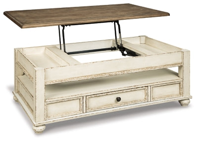 Ashley Realyn White Brown Coffee Table with Lift Top