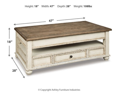 Ashley Realyn White Brown Coffee Table with Lift Top