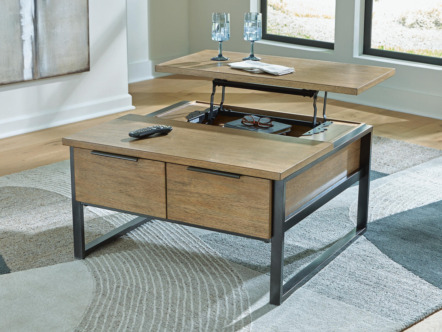 Ashley Montia Light Brown Lift-Top Coffee Table