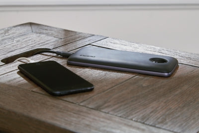 Ashley Tyler Creek Grayish Brown Black Chairside End Table with USB Ports & Outlets