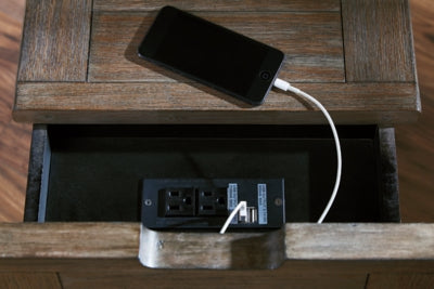 Ashley Tyler Creek Grayish Brown Black Chairside End Table with USB Ports & Outlets