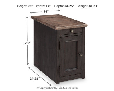 Ashley Tyler Creek Grayish Brown Black Chairside End Table with USB Ports & Outlets
