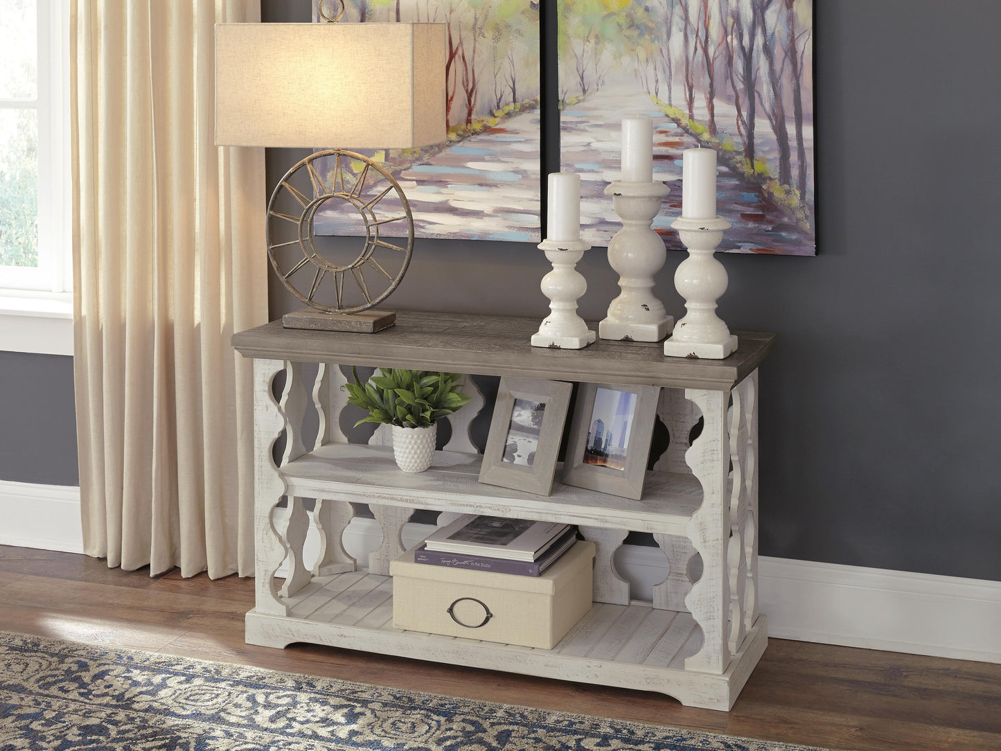 Ashley Havalance Gray White Sofa/Console Table with Shelf